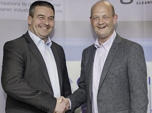 James Blackhurst (left) of Jigsaw Cleaning Systems and Nick Townsend (Right) of Wetrok announce their new partnership James Blackhurst (left) of Jigsaw Cleaning Systems and Nick Townsend (Right) of Wetrok announce their new partnership